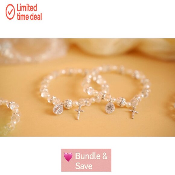 Adjustable Stretch Rosary Bracelets with Mesh Bags, Religious Jewelry Gifts - Picture 8 of 8